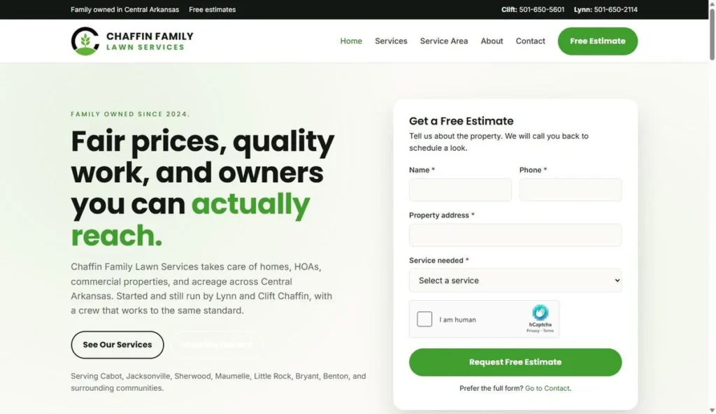 Website design for Chaffin Family Lawn Services